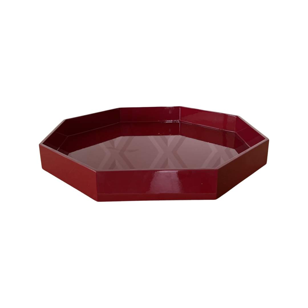 Medium Octagonal Lacquered Tray, Berry