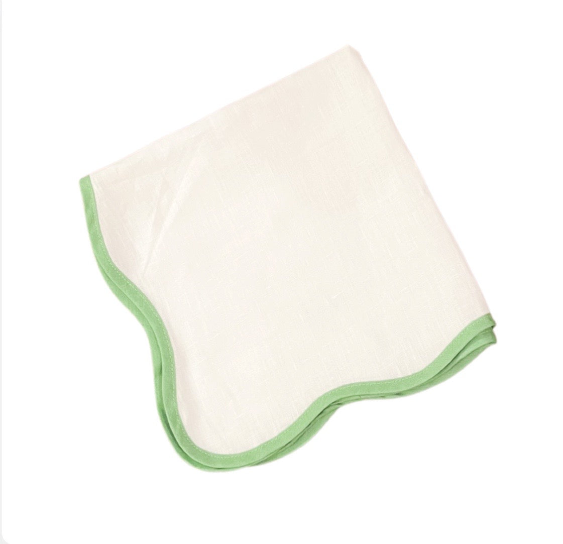 Set of 4 Wave Napkins, White Green