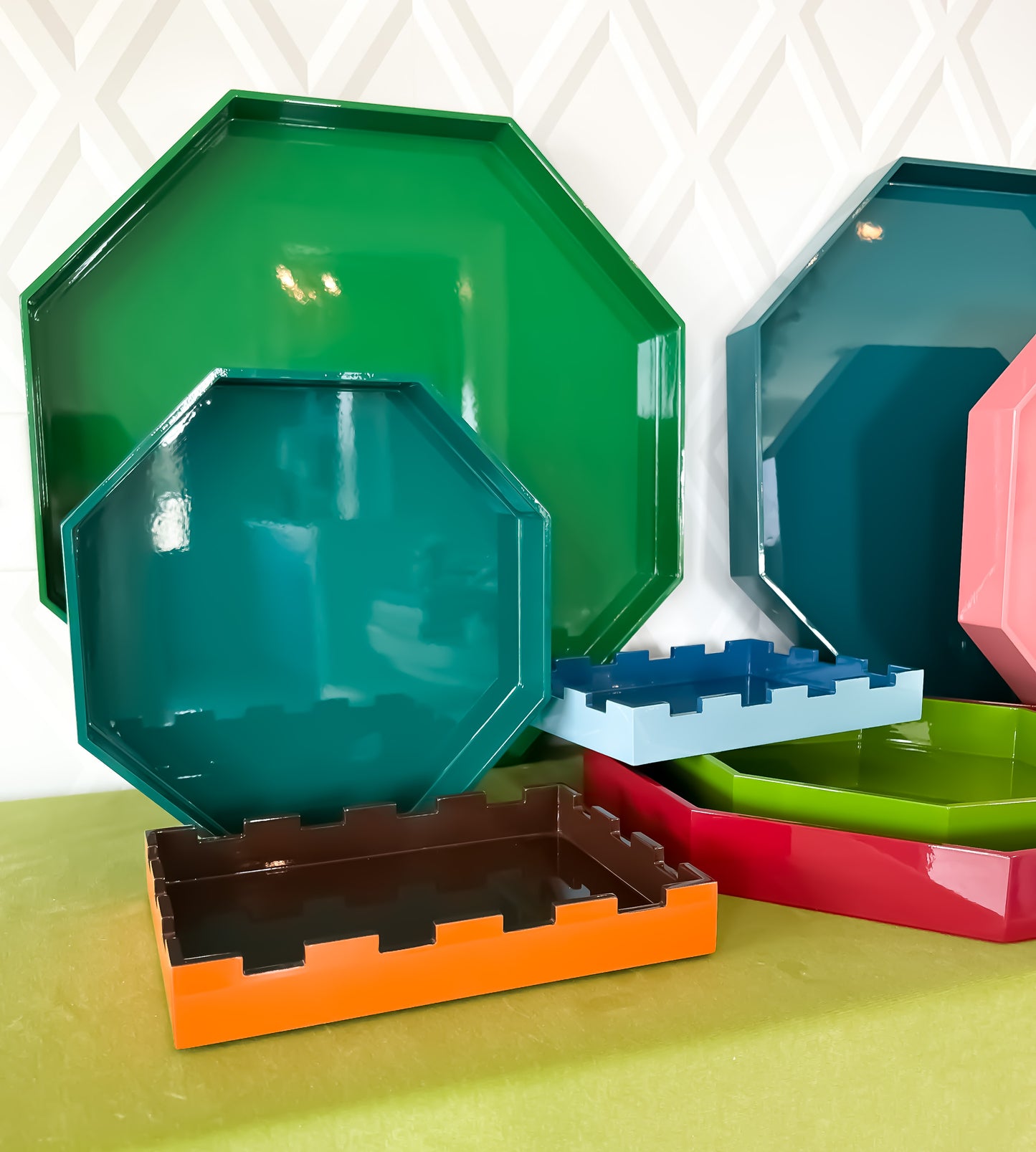 Medium Octagonal Lacquered Tray, Berry