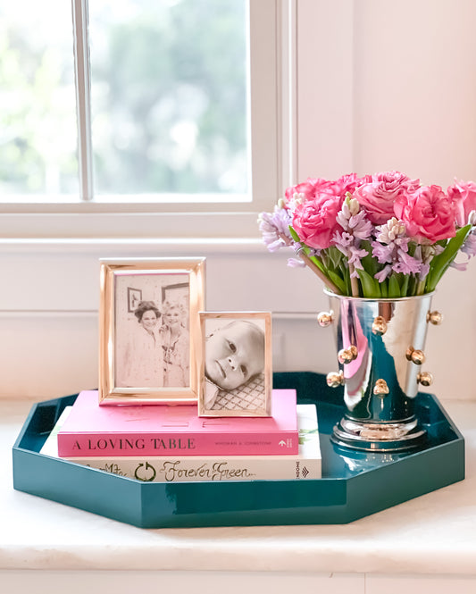 Large Octagonal Lacquer Tray, Prussian