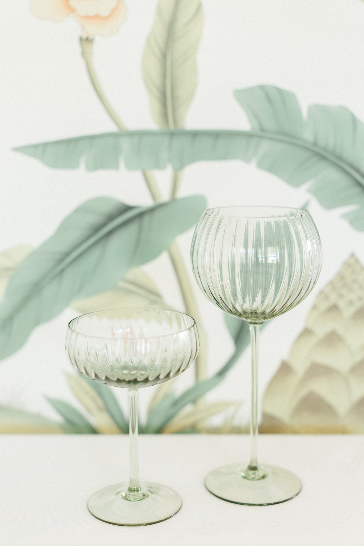 Olive Ripple Coupe Glass Pair