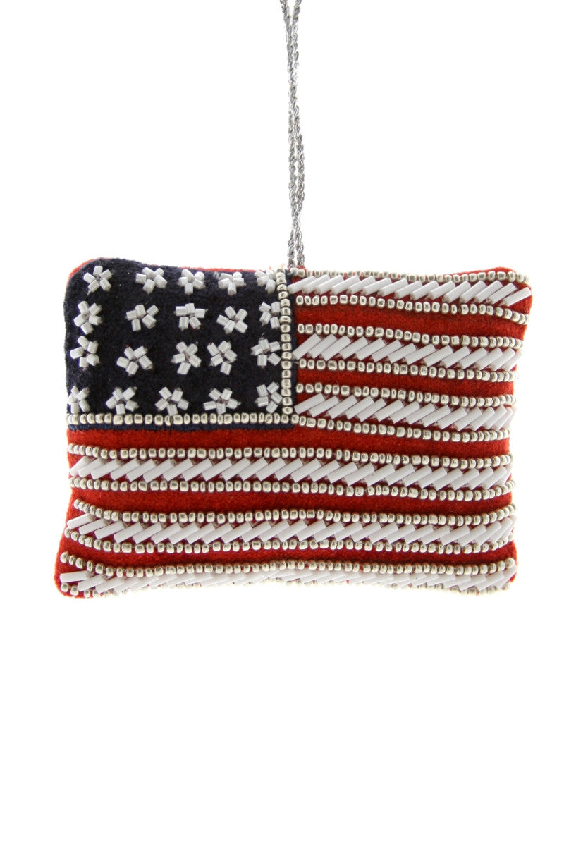 Velvet Beaded American Flag Ornament