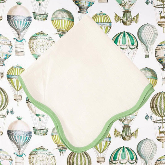 Set of 4 Wave Napkins, White Green