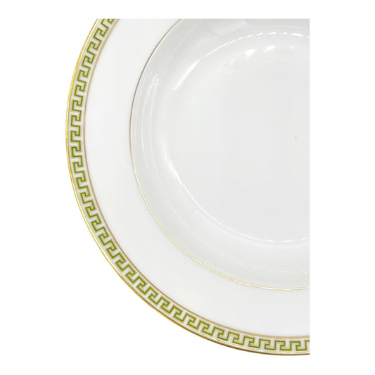 Set of Emerald Gilded Greek Key Soup Bowls, Estate