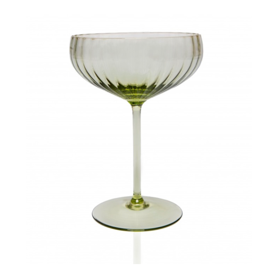 Olive Ripple Coupe Glass Pair