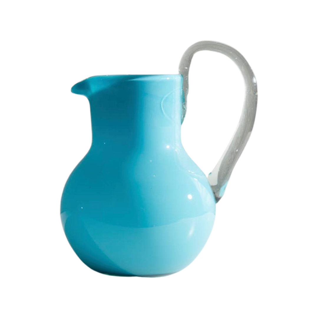 Hand Blown Glass Pitcher, Aqua