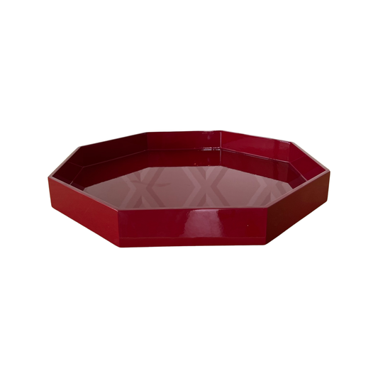 Medium Octagonal Lacquered Tray, Berry